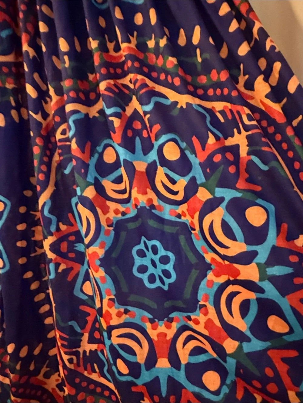 VENUS Blue Printed Strapless Swim Coverup with Orange & Teal Accents